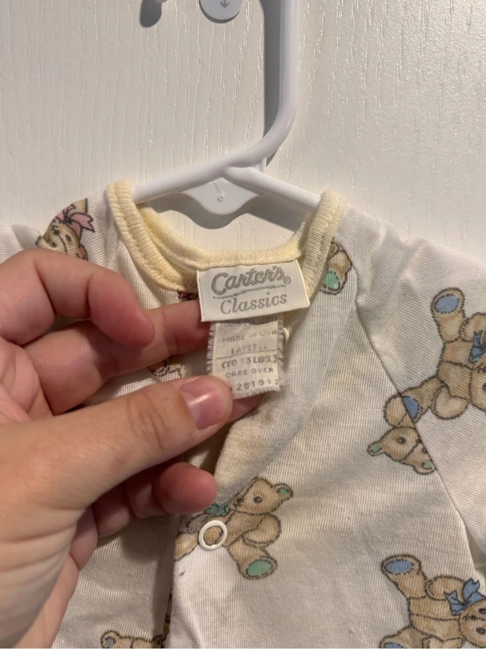 Vintage Carter's Cream Baby Gown with Teddy Bear Print